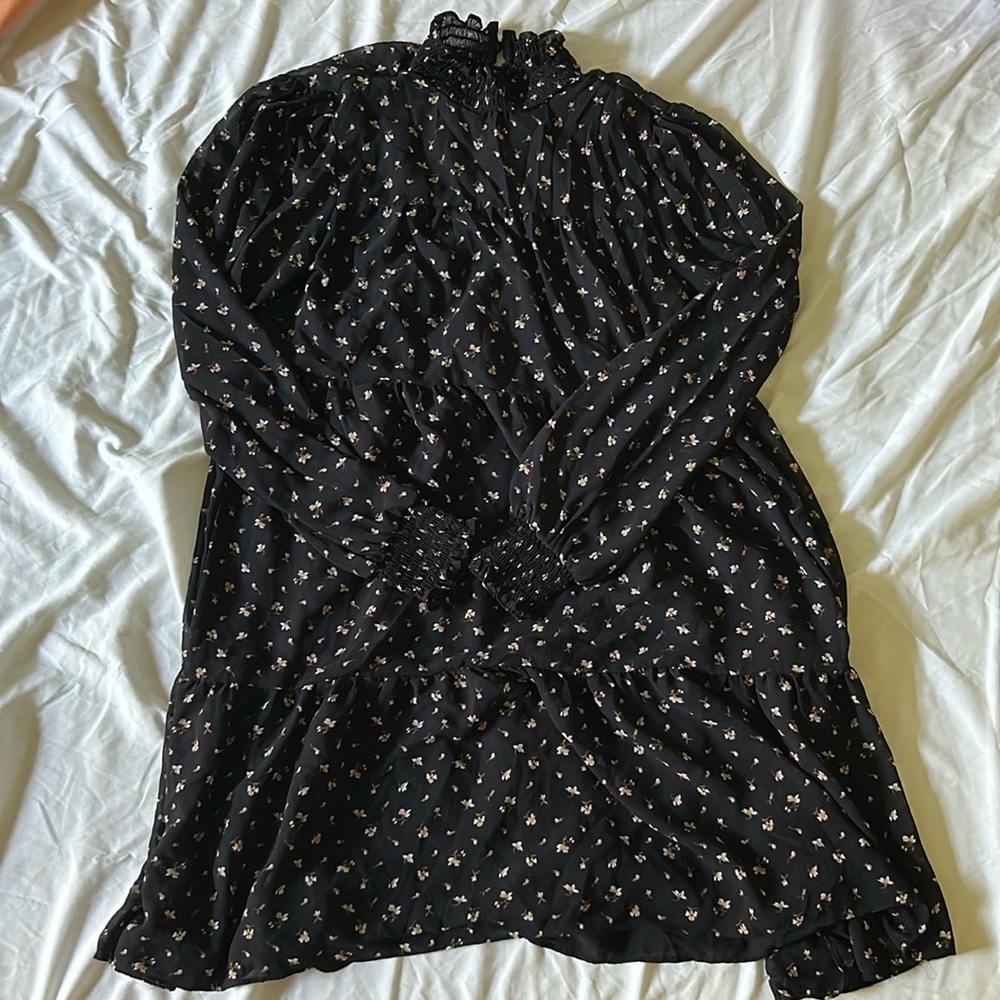 Michael Kors Black Floral Ruffle Dress